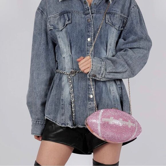 Handbags - Pink Football Shaped Purse Rhinestone Crystal Evening Bag Clutch Super Bowl